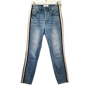 Pistola Nico High Rise Mom Denim Jeans Pink Blue Side Stripe Button Fly Size 26